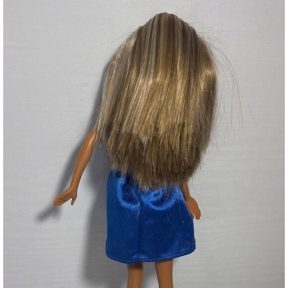 1999 Mattel Barbie Doll With Blonde Hair Blue Satin Dress Gold Belt Face Paint - Picture 7 of 9